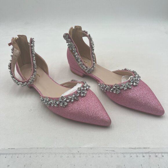 XYD Pink Glitter Pointed Toe D'Orsay Wedding Sandals Sparkly Rhinestones Shoes - Picture 4 of 8